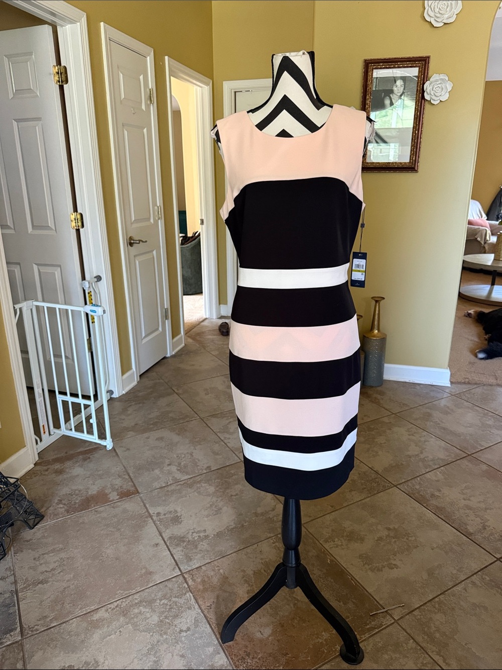 Tommy Hilfiger Black and Blush Striped Sheath Dress